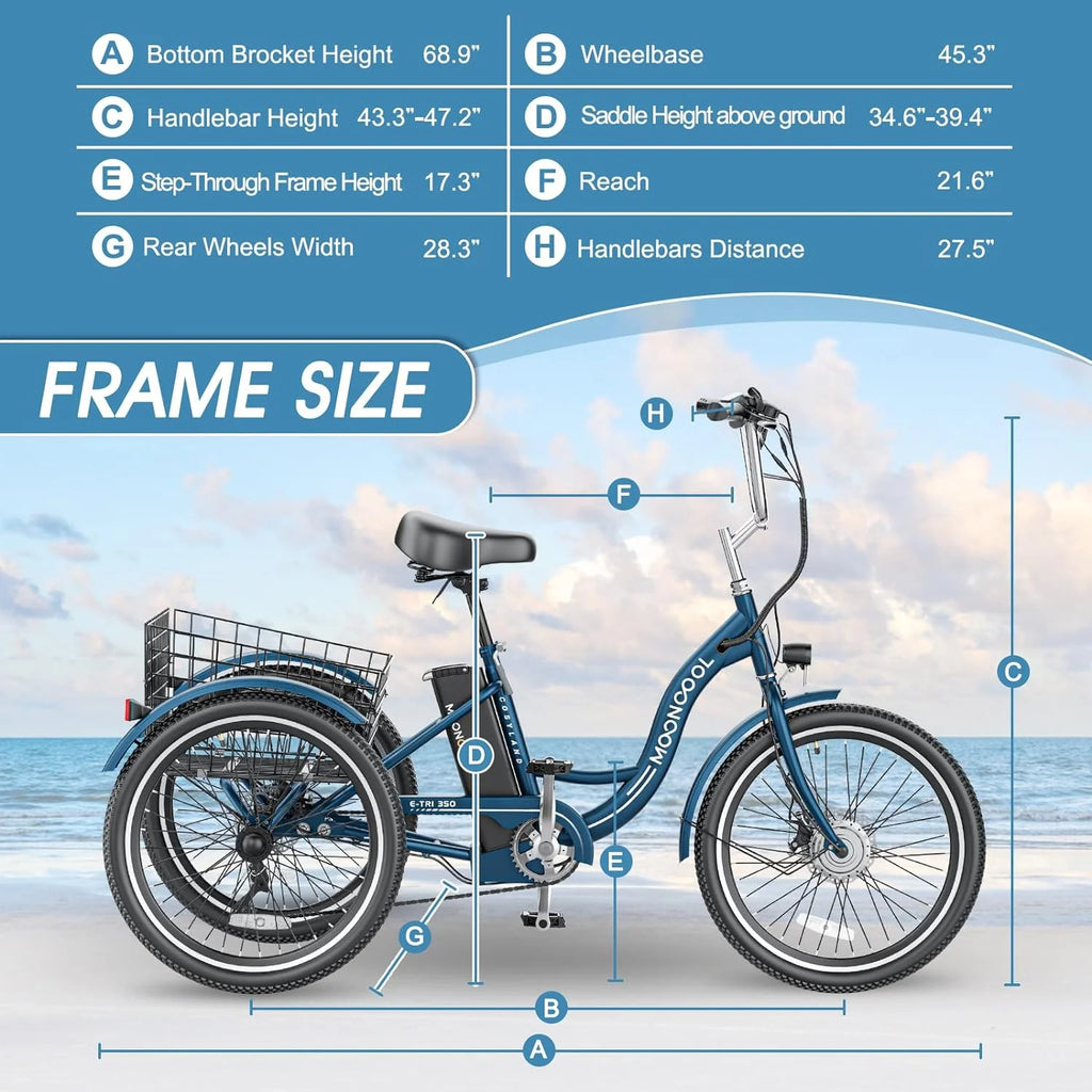 24 26 3 Wheel Electric Tricycle 350W 36V 7 Speeds with Large Basket U9720