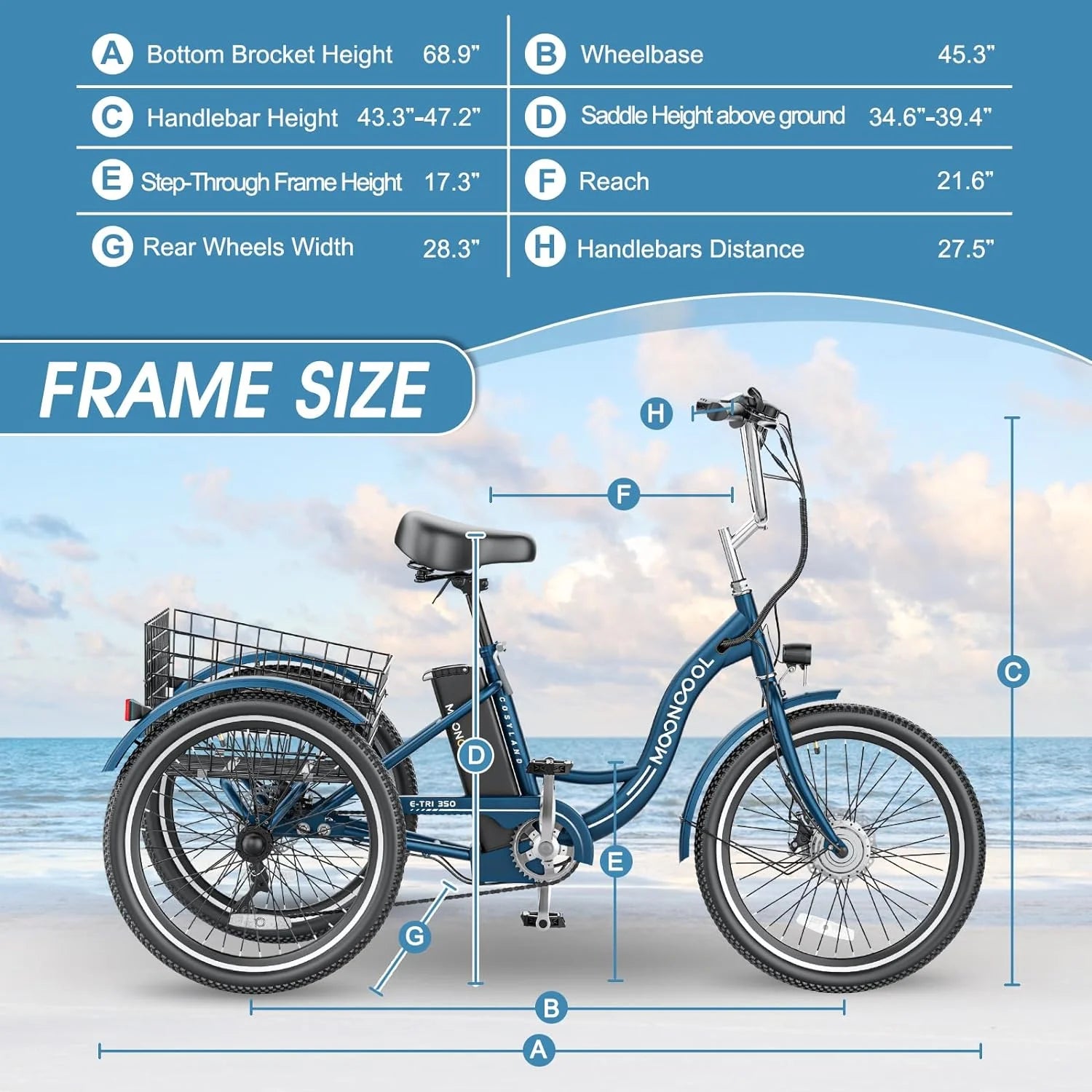 24 26 3 Wheel Electric Tricycle 350W 36V 7 Speeds with Large Basket U9720