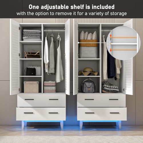 White 3 Door Armoire Wardrobe with Drawers and LED Lights K341