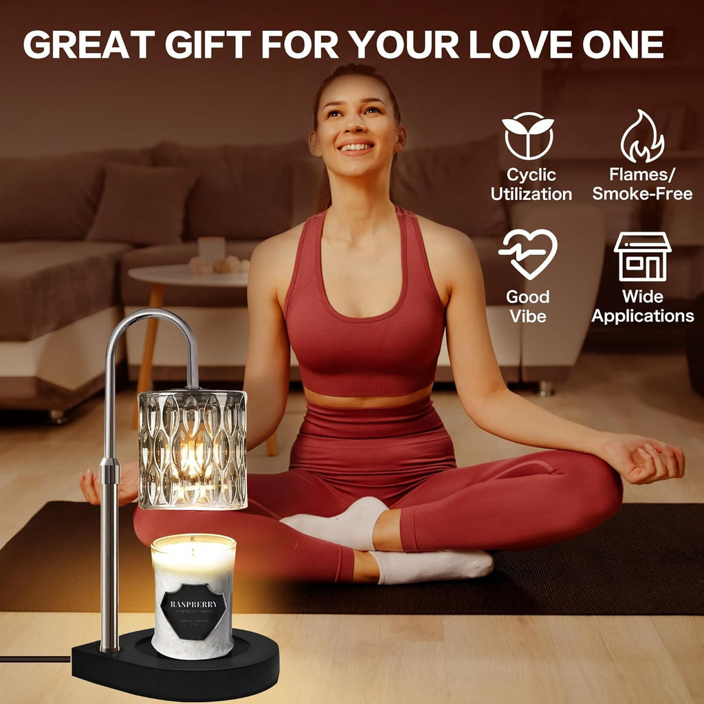 Candle Warmer Lamp with 3 Bulbs, Adjustable Height Dimmable Timer Black Z527