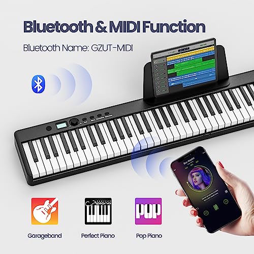 88 Key Digital Piano with Lighted Keys Folding Portable Piano with Piano Bag Bluetooth MIDI Electric Piano Keyboard Y3408