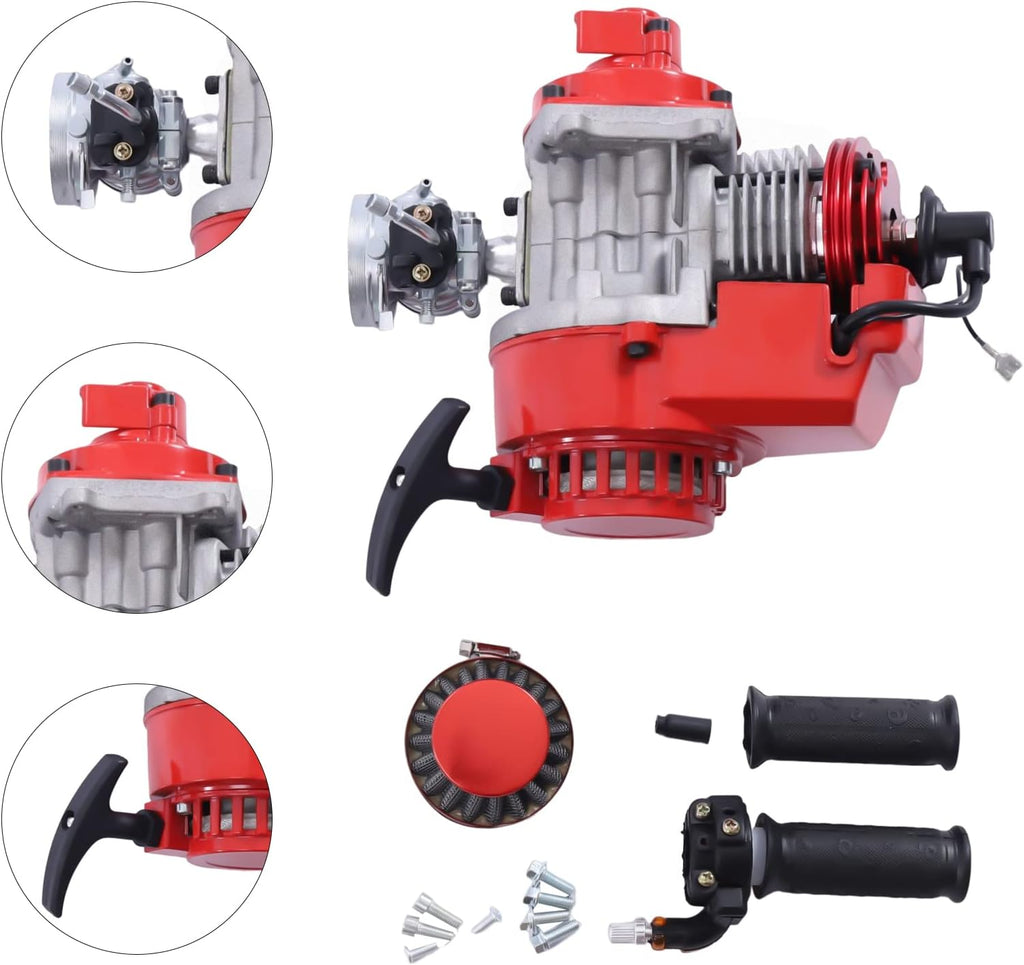 49CC 2 Stroke Gas Powered Engine Motor Single Cylinder Air-cooled Pull Start 6 Teeth Red O17865