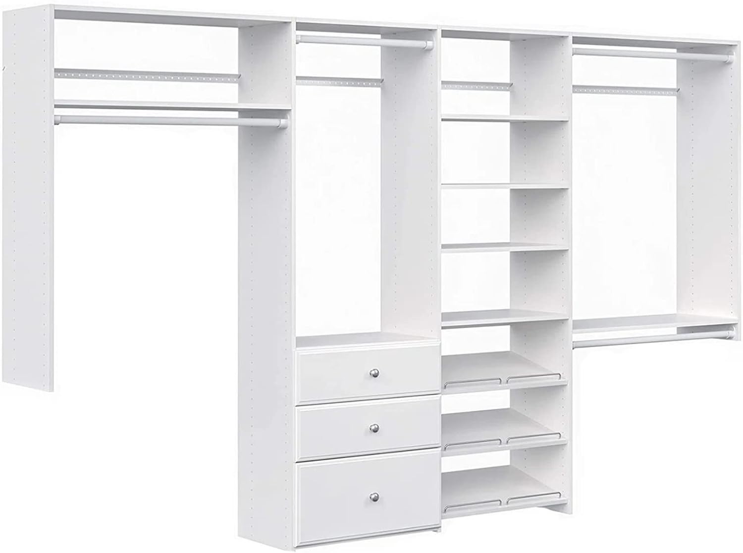 White Wood Wall Mounted Closet Organizer with Shelves and Drawers L53203