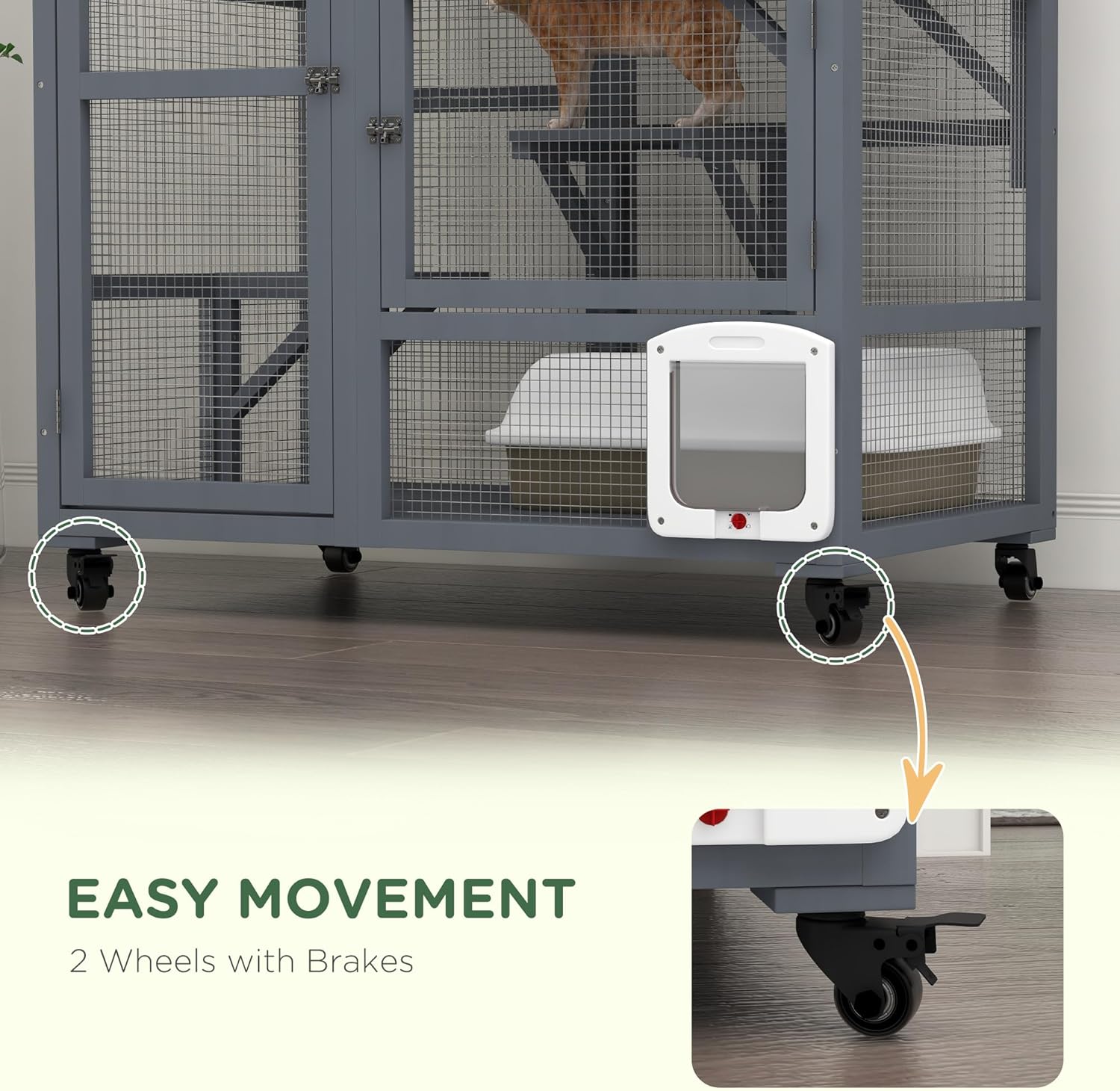 Grey Large Wooden Cat Enclosure with Roof H870