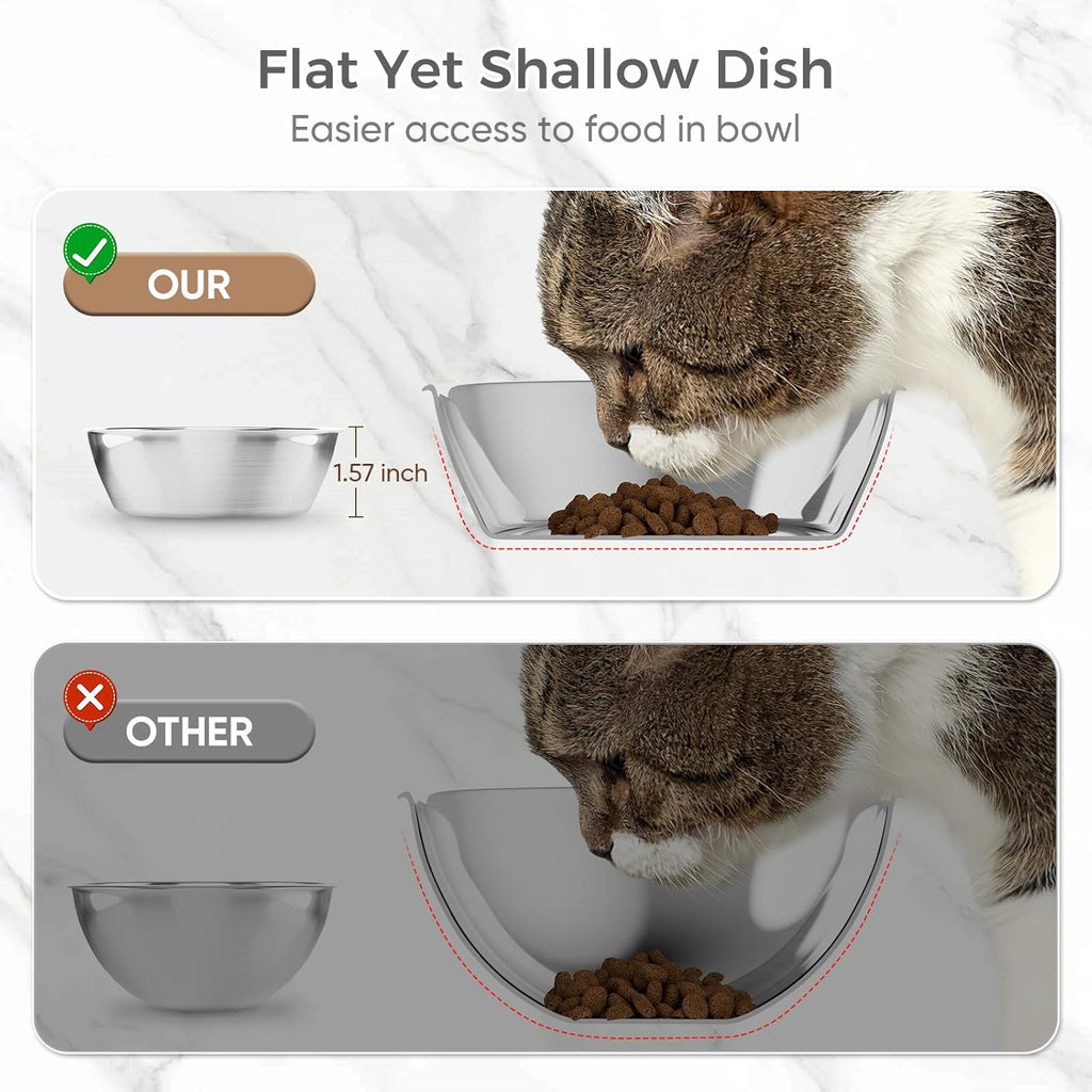 Raised Cat Food and Water Bowl Set with Stainless Steel Stand, 15° Tilted Elevated Cat Bowl, Double Metal Bowls T474477