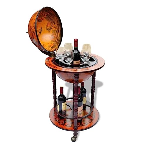 Eucalyptus Wood Globe Bar Cart with Wine Bottle and Glass Holder N100803