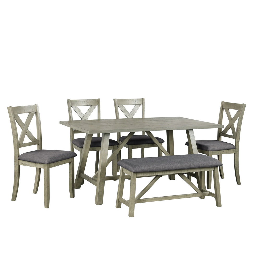 6 Piece Wood Dining Table Set Y60064