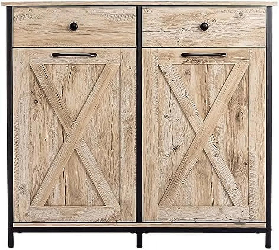 Double Barn Door Style Trash Cabinet with Solid Hideaway Drawer U63316
