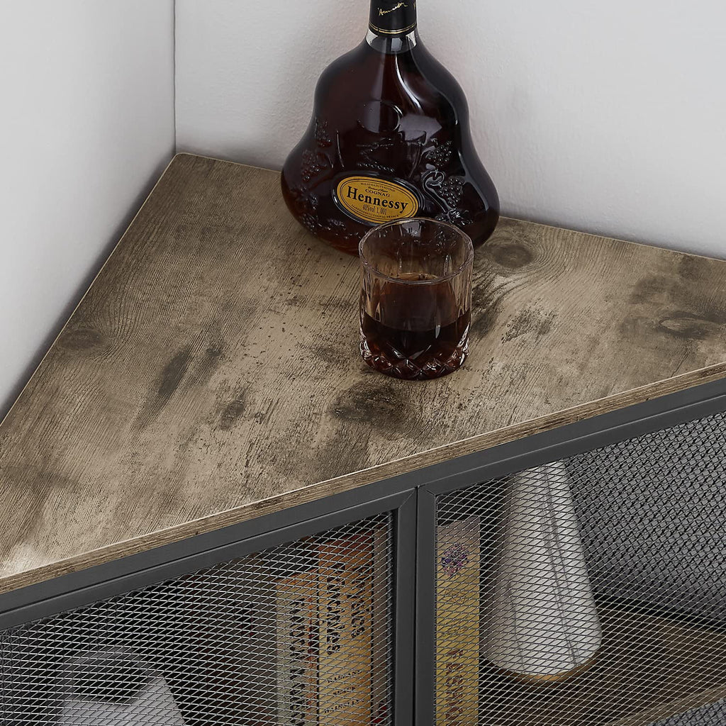 Brown and Black Corner Cabinet with Two Doors and Shelves Y65455