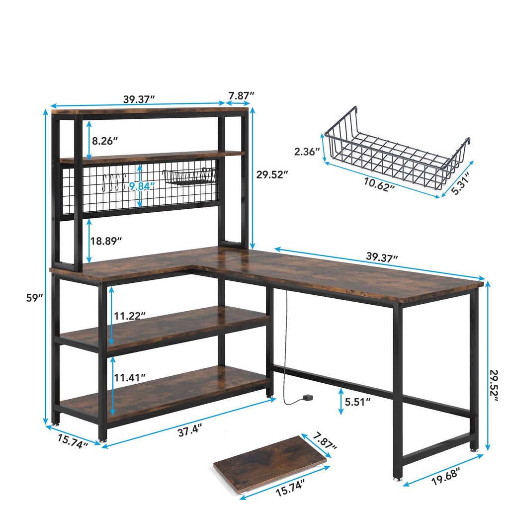 55" Computer Desk with Hutch & Bookshelf (Brown) A8107