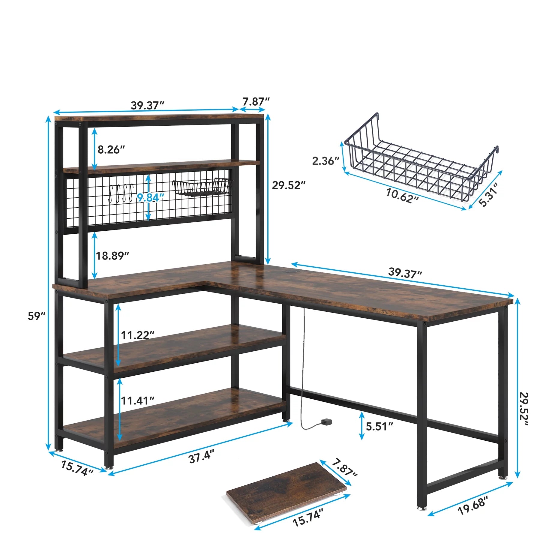 55" Computer Desk with Hutch & Bookshelf (Brown) A8107