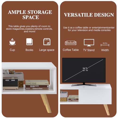 Wood Aesthetic Coffee Table with Storage, 39.4 * 19.7 * 18.5 in (Rust Brown) U578