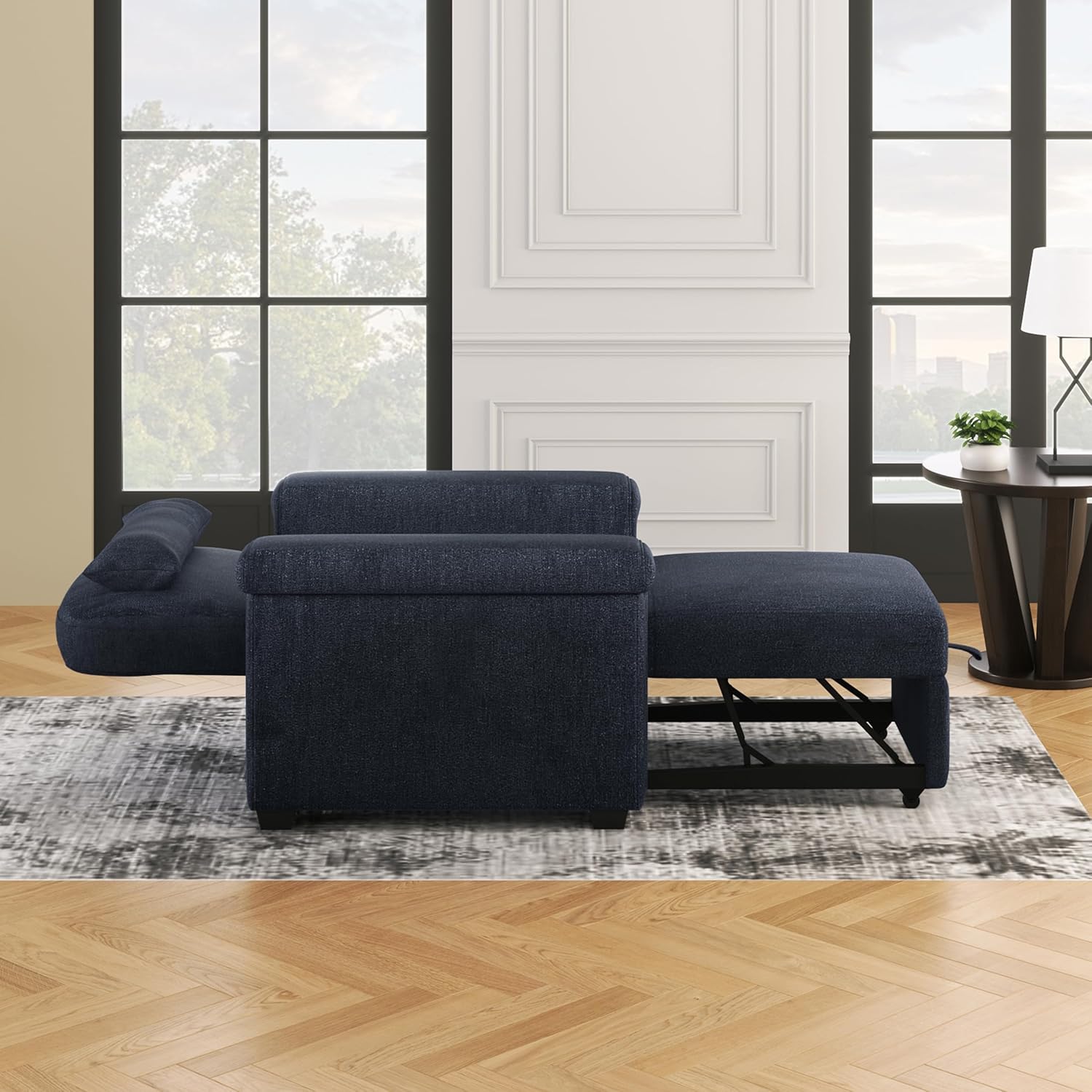Dark Blue 3 in 1 Convertible Sleeper Chair Sofa Bed with Pillow H6376