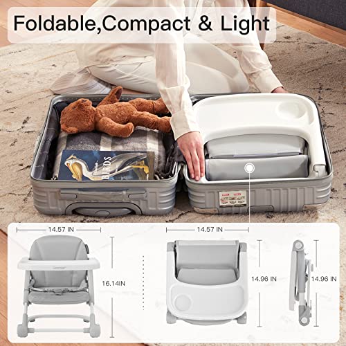 Toddler Booster Seat with Aluminum Frame, Soft PU Cushion, Grey T135