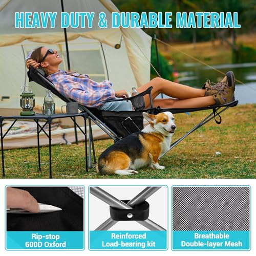 2-in-1 Reclining Camping Chair with Footrest Folding Lounge Chair with Adjustable Backrest U94600