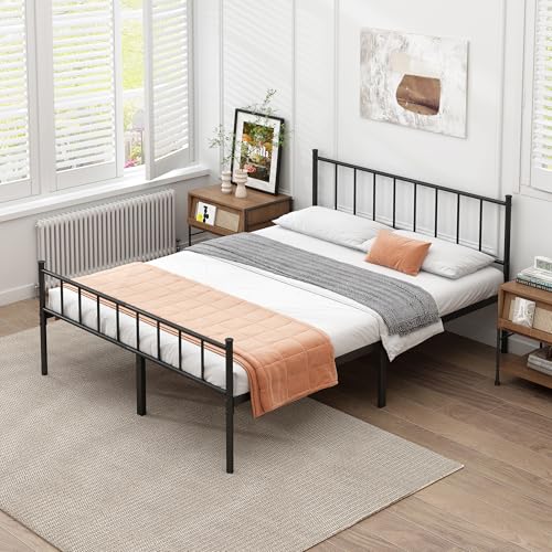 Full Metal Platform Bed Frame with Steel Slat Support W6256