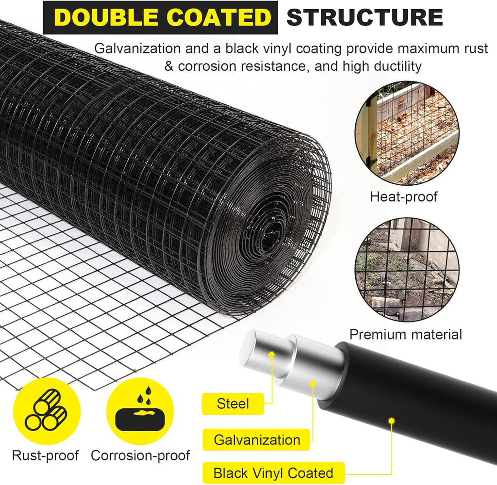 24'' x 100' 1/2inch 16 Gauge Black Vinyl Coated Welded Fence Mesh G280095