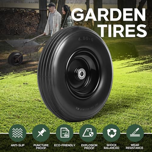 13 Inch Solid Flat Free Replacement Tires and Wheels 4.00-6 with 5/8'' Axle Bore Hole K9654