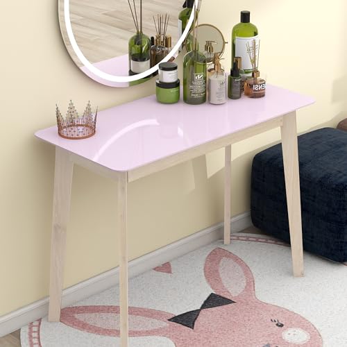 Pink Vanity Desk with Solid Rubber Wood Legs T587894