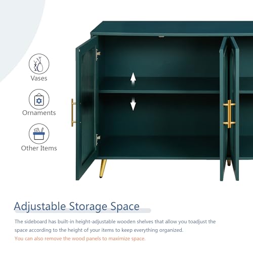 Navy Blue 4-Door Wood Storage Sideboard Cabinet with Gold Metal Legs C5592