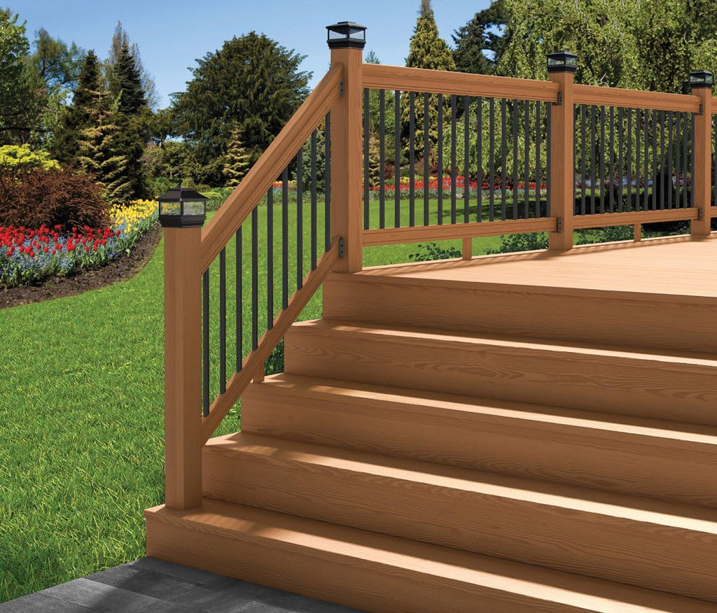 6 ft. Pressure-Treated Cedar-Tone Stair Deck Railing Kit with Black Aluminum Balusters P493978