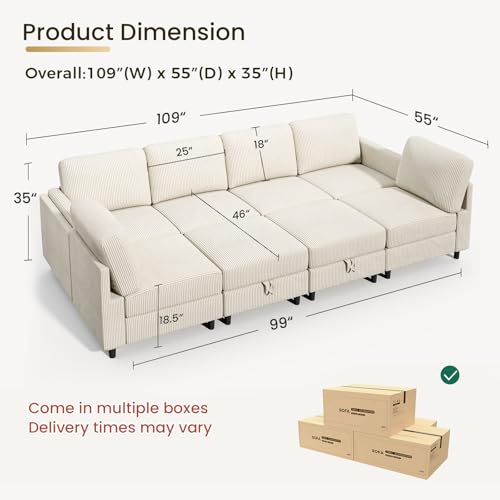 Modular Sectional Sofa Bed with Storage Ottoman, Beige H709781