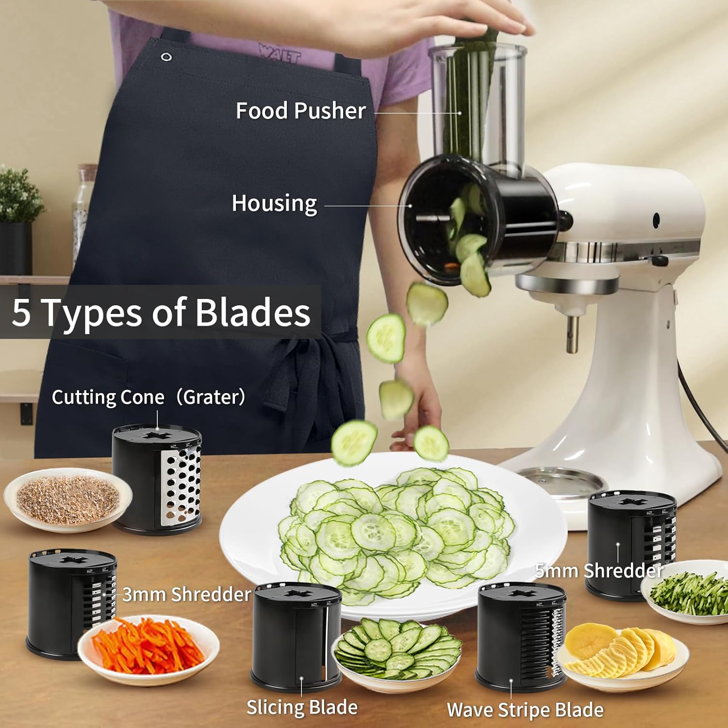 Slicer Shredder Attachments for KitchenAid Stand Mixers with 5 Blades N3036