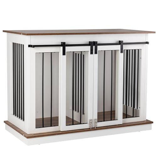 Black 72''W*24''D*35''H Wooden Dog Crate with Room Divider & 3 Drawer Double Doors F488535