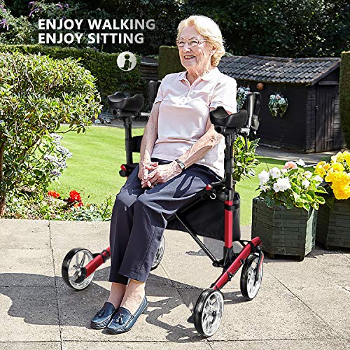 Gray Upright Rollator Walker with Seat and Padded Armrest A235