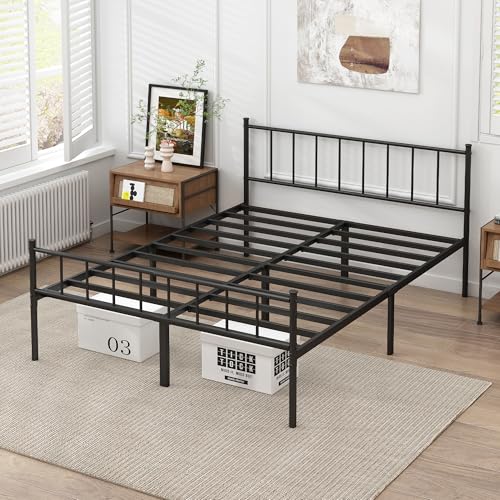 Full Metal Platform Bed Frame with Steel Slat Support W6256