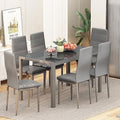 5 Piece Faux Marble Dining Table and PU Leather Chairs Set N854