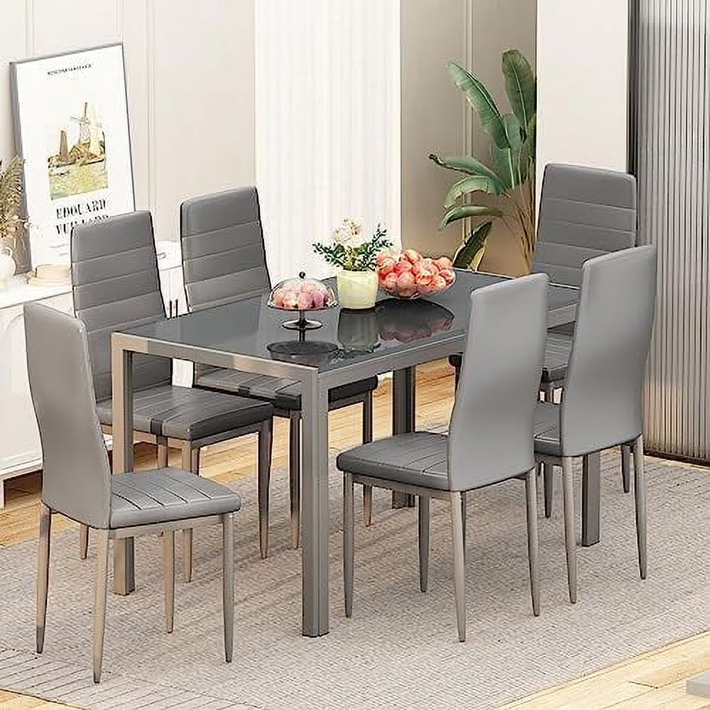 5 Piece Faux Marble Dining Table and PU Leather Chairs Set N854