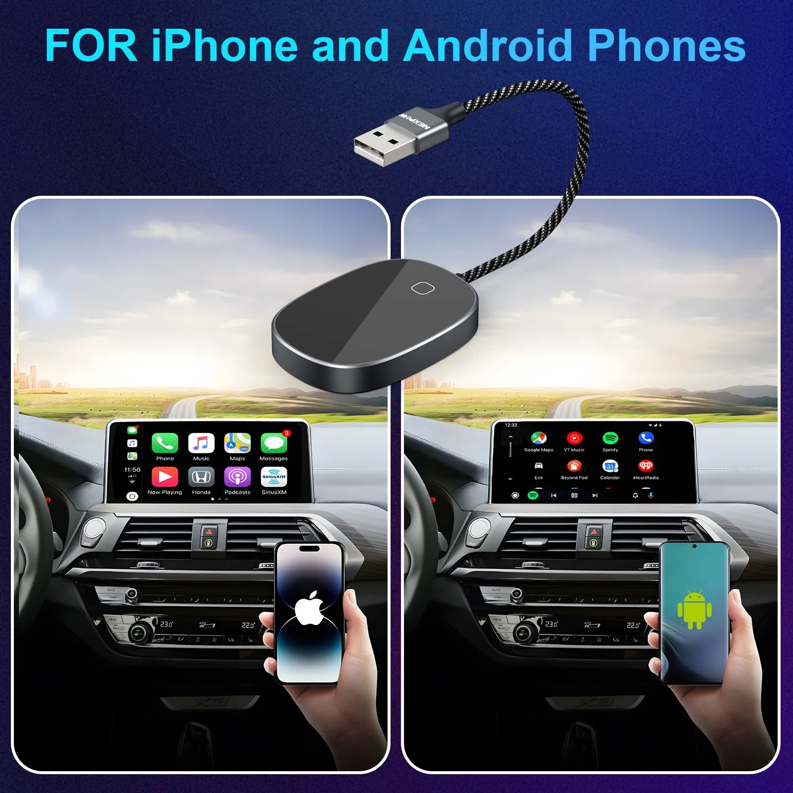 2 in 1 Wireless CarPlay & Android Auto Car Adapter, Grey K54224