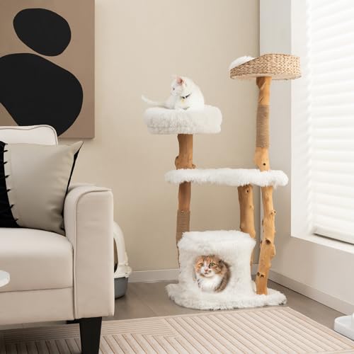 Solid Wood Cat Tree with Scratching Posts (34 Inch) K2677