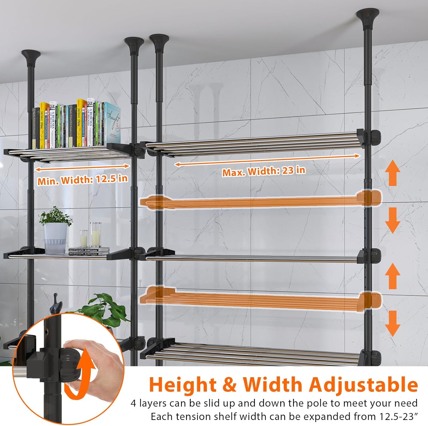 4-Tier Adjustable Metal Over The Toilet Storage Shelves D8938