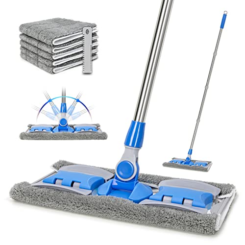 Sky Blue Microfiber Flat Mop with 5 Reusable Washable Pads M5137