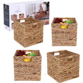 Set of 4 Handwoven Water Hyacinth Wicker Cube Baskets X484
