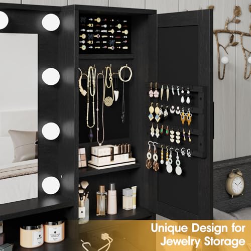 White 36.4 inch Vanity Desk with Mirror and Lights, Chair, 2 Drawers D4440