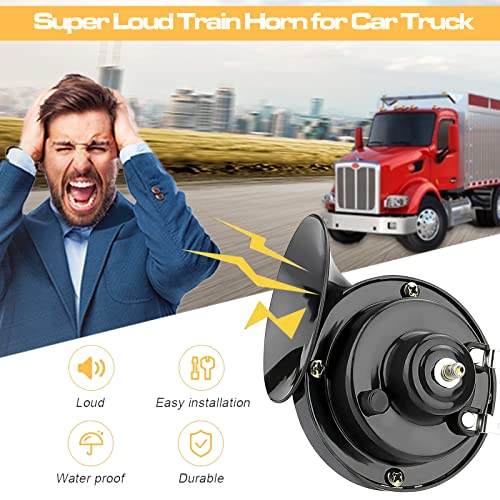 2 Pack 300DB Super Loud Train Horn, 12V Security Alarm Speaker, Car Waterproof Air Electric Snail Double Horn Replacement Kit (Black) V483850