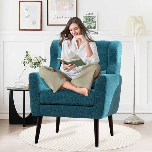 Dark Blue Chenille Fabric Accent Chair Set of 2 F909