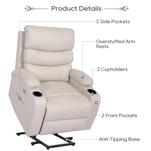 Cream Power Lift Recliner Chair with Massage and Heat Y87689
