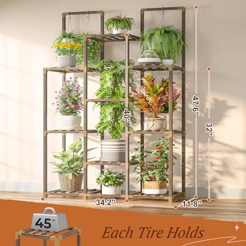 13 Potted Double Rod Wood Plant Stand 56''W*11.6''D*47''H W889584