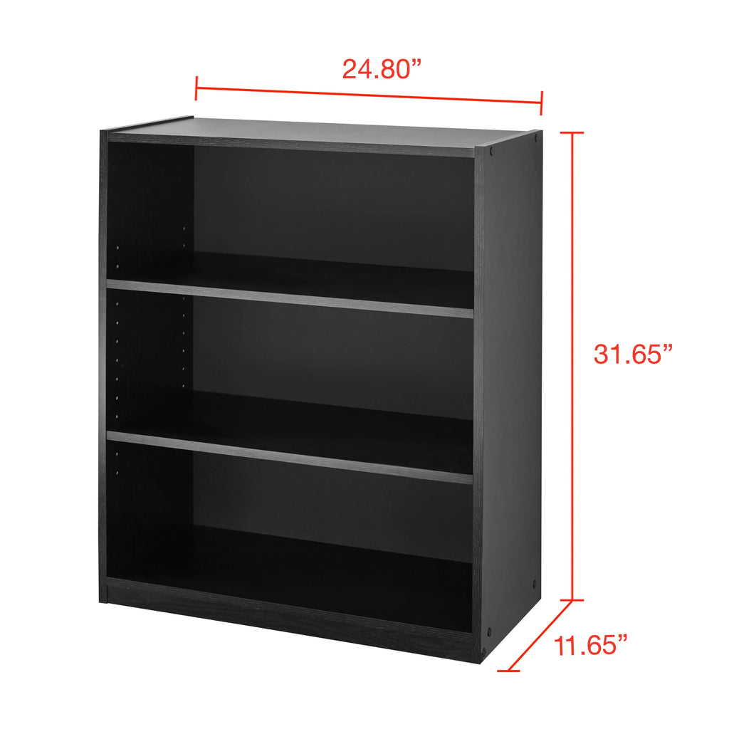 3-Shelf Bookcase with Adjustable Shelves, Black Oak E77347