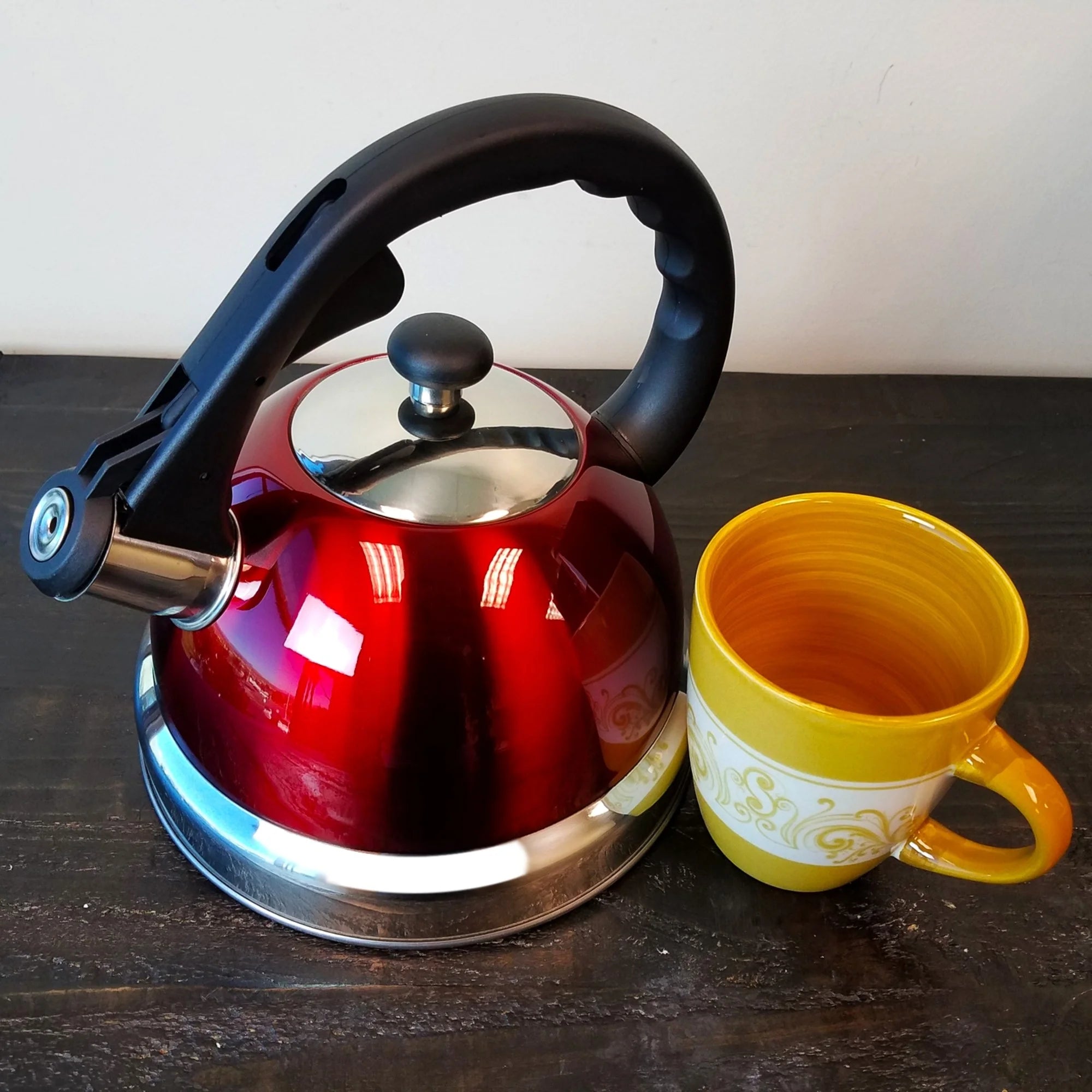 1.7 Qt Whistling Stainless Steel Tea Kettle in Red H316762