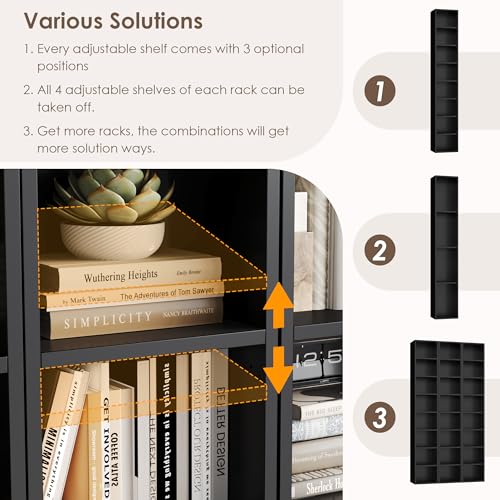 Black/Brown 8-Tier Media Tower Rack with Adjustable Shelves J133398