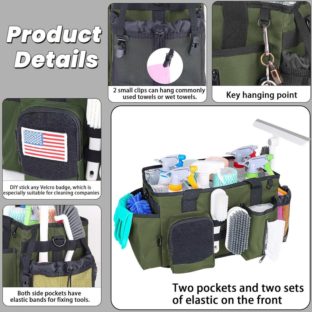 Green Cleaning Caddy Bag with Handles and Adjustable Shoulder Strap A12041