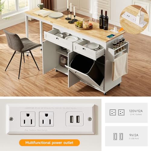 White Mobile Kitchen Island with Extendable Dining Table W872829
