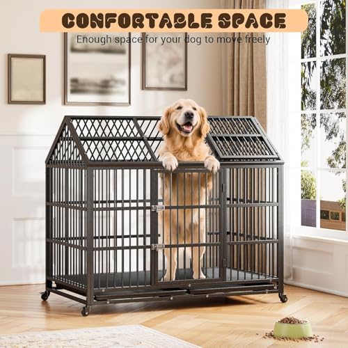 Heavy Duty Metal Dog Crate with Lockable Wheels and Removable Tray F483252