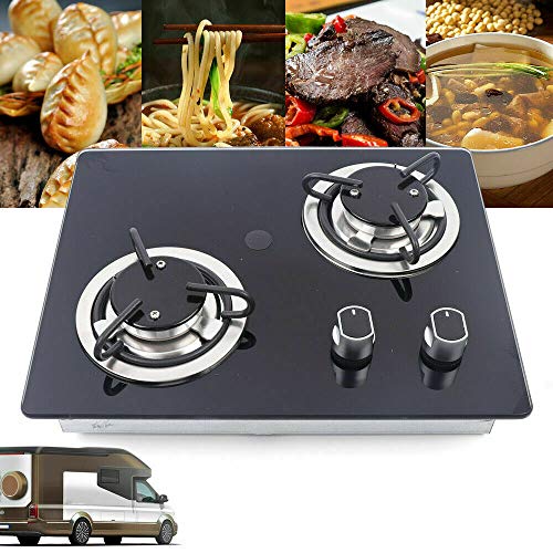 2 Burner Built-In RV Cooktop Stove with Tempered Glass Stainless Steel A421