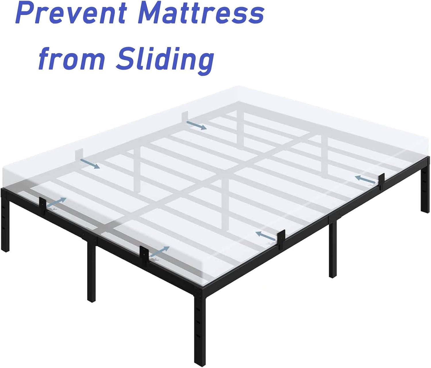 14in High King Platform Bed Frame with Mattress Slide Stopper R16371